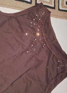 Sleeveless Coffee Brown Cute Top