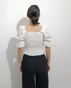 White Polka Dot Korean Top