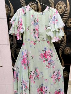 Pastel Green Floral Ruffle Dress
