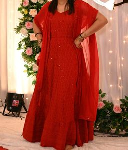 Red Embroidered Kurta Set with dupatta