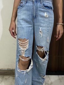Ripped Wide-Leg Jeans
