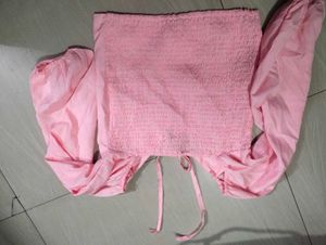 Pink off shoulder crop top