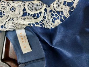Dark Blue Satin High Low Party Dress