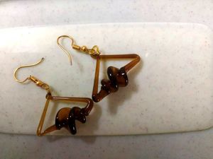 Unique Geometric Brown Dangle Glass Earrings