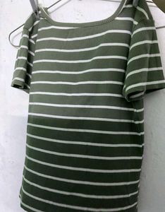 Olive Striped Button-Up Top