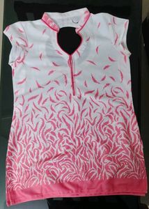 Pink & White Feather Print Top
