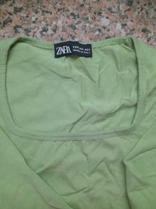 Zara Sea Green  +v Neck Brown Top Combo