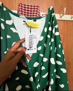 Brand New Green Polka Print Wrap Dress