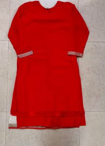 Unused Red Embroidered Kurta