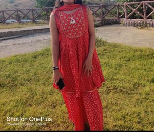 Red Embroidered Sleeveless Dress