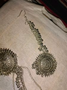 Oxidised Traditional Earrings With Mang Tikka