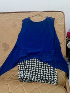Blue Top with Houndstooth Skirt
