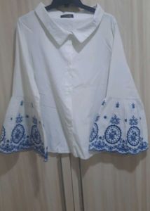White Embroidered Bell Sleeve Top