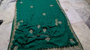 Green Embroidered Saree with dimond peach work