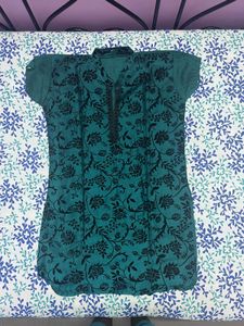 Green Top With Black Print For Women