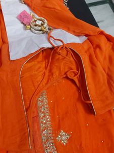 Georgette Orange Punjabi Suit (Drycleaned) ✅️