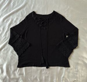 Lace Design Black Full Sleeves Top