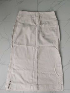 Beige Midi Skirt with Pocket Detail
