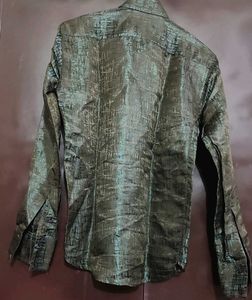 Olive Patterned Party Wear Shirt for 36 Chest
