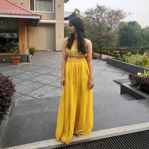 Yellow Crop Top Skirt Set