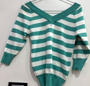 Green V-neck Top