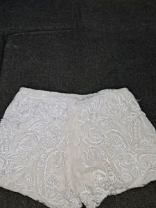 Zara Pearl Embellished Lace Short  Beaded Zipper