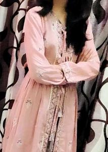 Elegant Pink shrug with long dress inside