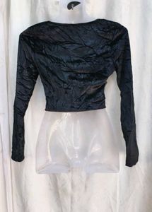 192812. Black Velvet Tie Front Crop Top