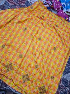 Bright Yellow Orange Saree