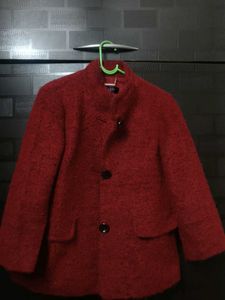 Red Textured Wool Blend Coat