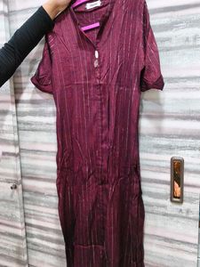 Striped Burgundy Kurti Dress