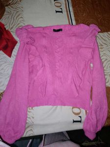 Pink Ruffle Detail Knit Sweater