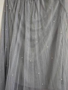 Gray Tulle Skirt with Pearls