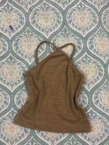 Trendy Beige Halter Neck Top