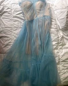 Blue Tulle Corset One-Shoulder maxi dress / gown