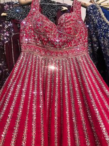 Red Sequin &amp; Embroidery Anarkali Gown
