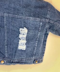 Navy blue ripped denim jacket