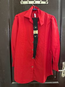 Red Long Sleeve Shirt with belt
