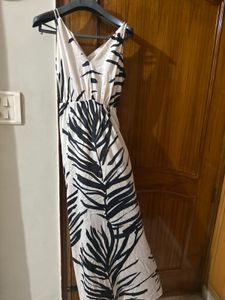 Leaf Print Maxi Dress With Side Slits
