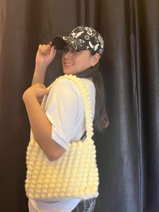 Handmade Cream Popcon Sticthed Crochet Bag