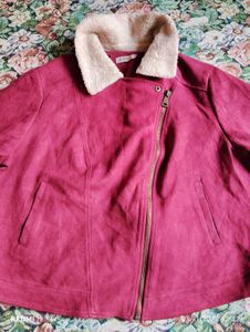 Burgundy Faux Suede Moto Jacket