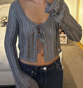 Shimmering Tie-Front Cardigan