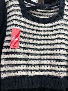 Striped Knit &amp; Black Dress