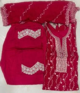 “Festive Red Embroidered Crepe Salwar Suit”