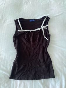 Brown Tank Top with Ribbon Detail