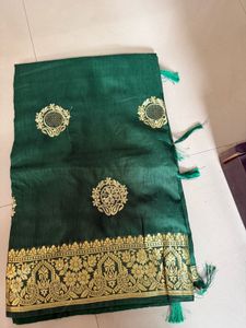 Emerald Green &amp; Gold Floral Saree
