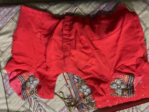 Elegant Orange Embellished Saree With Blouse