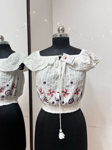 White Embroidered Crop Top