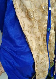 Royal Blue &amp; Golden Embroidered Party Wear Dress