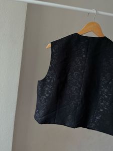 Vintage Printed Jacquard Black Waist Coat